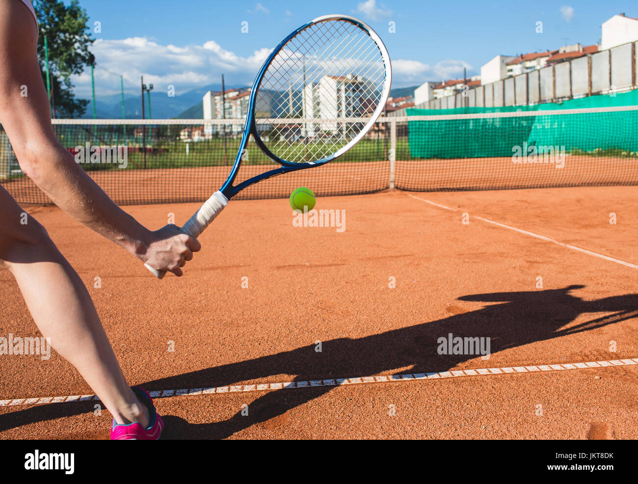 Tennis ball hitting racket close up hires stock photography and images