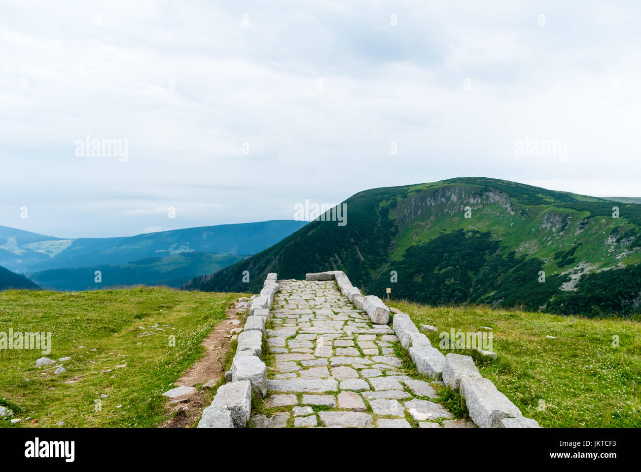 The ridges of Krkonose National Park, the view of the valley. Stock Photo