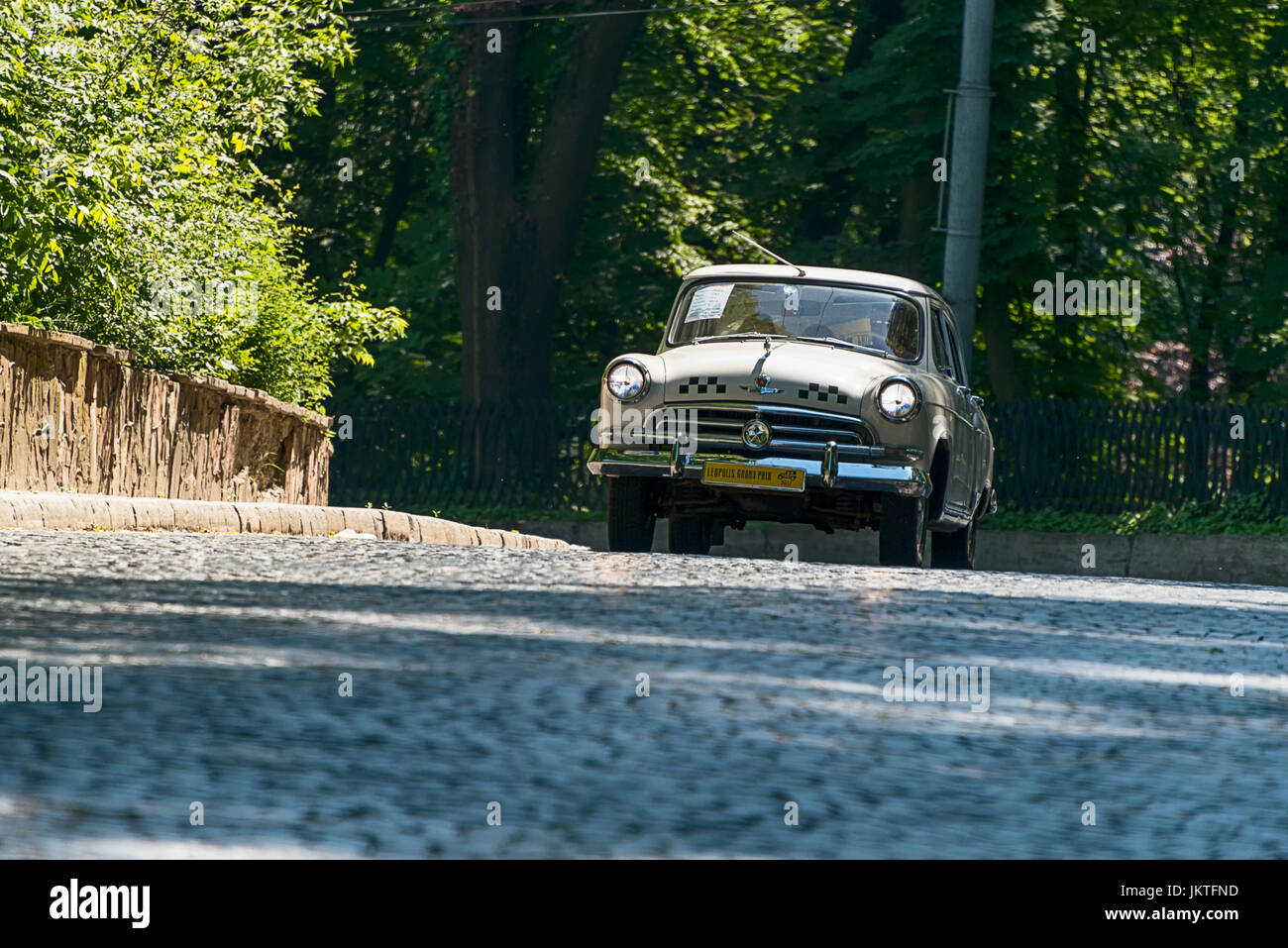 Lviv, Ukraine - June 4, 2017:Old retro car Gaz -21 taking participation in race Leopolis grand prix 2015, Ukraine. Stock Photo