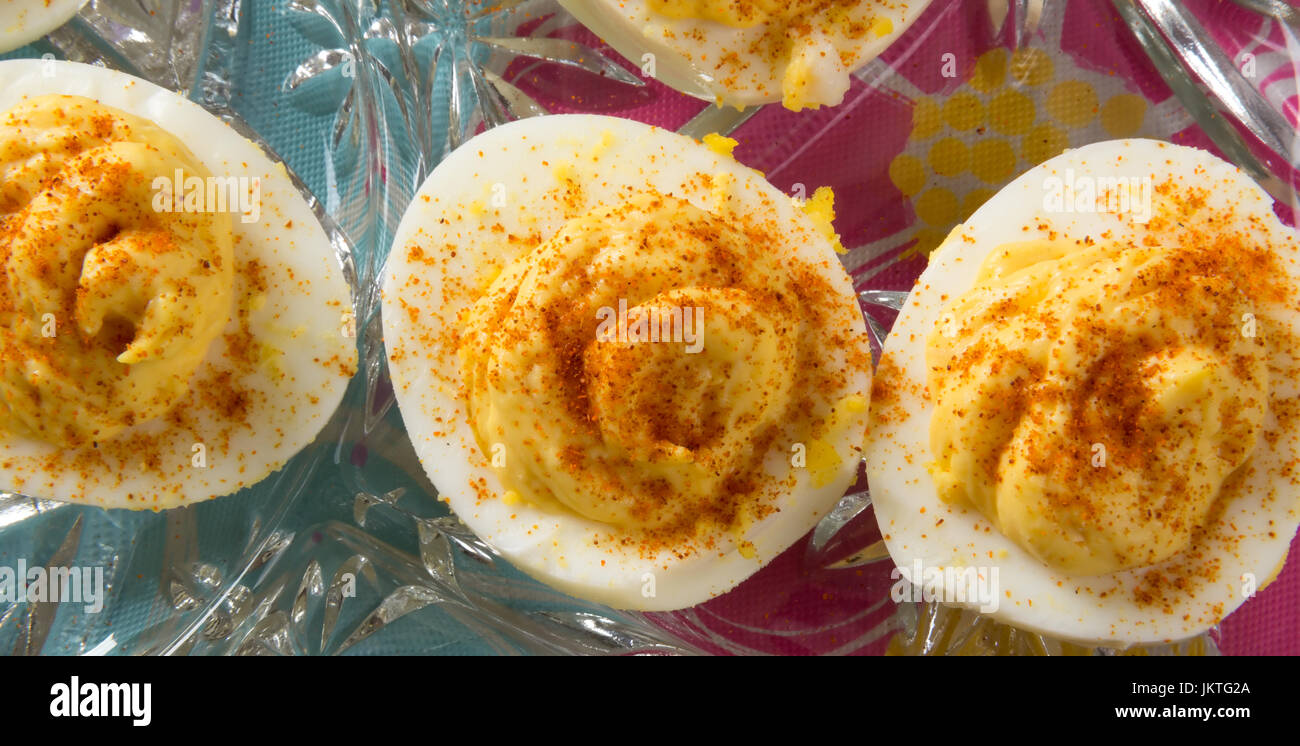 Several delicious Deviled Eggs topped with paprika Stock Photo Alamy