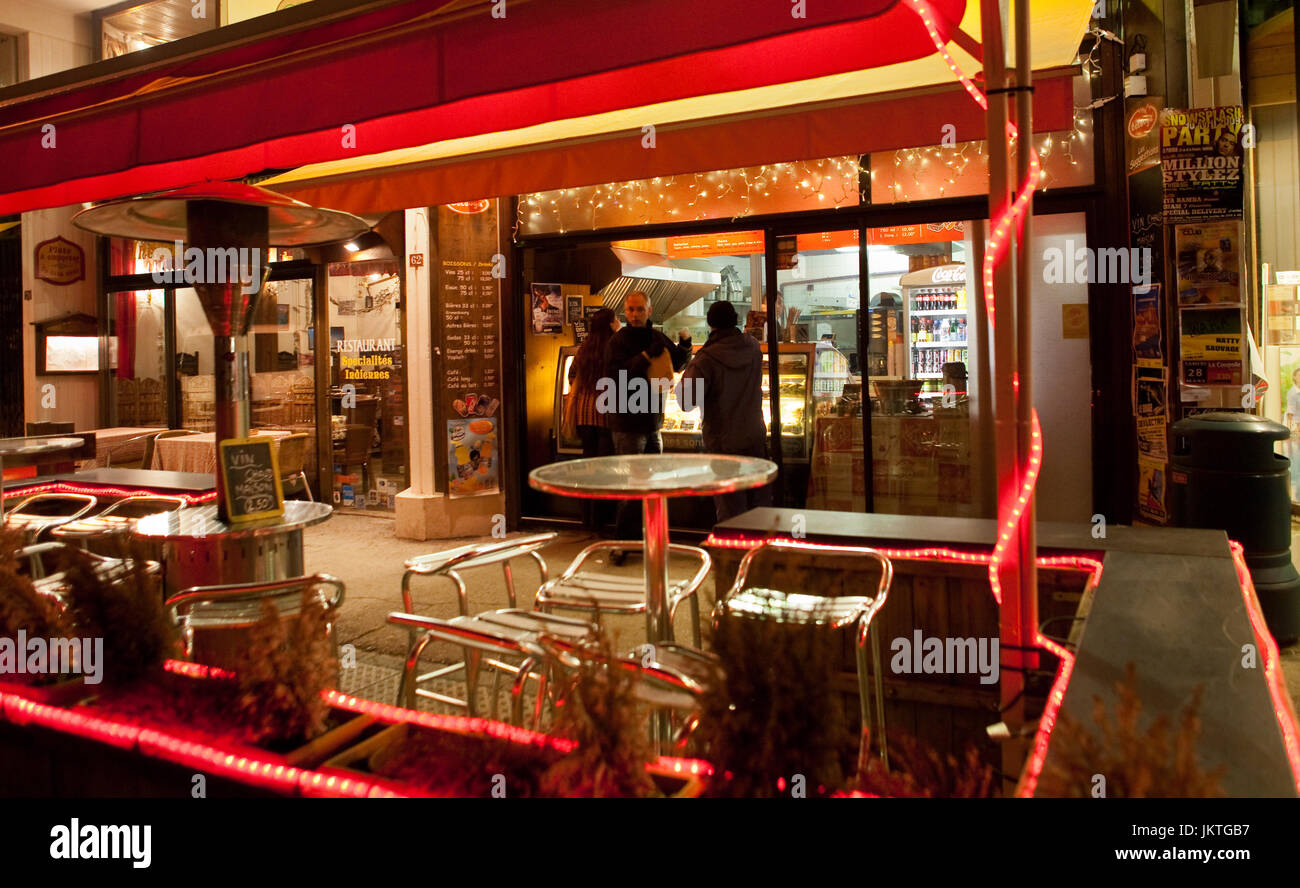 Cafe in Chamonix, at night Stock Photo
