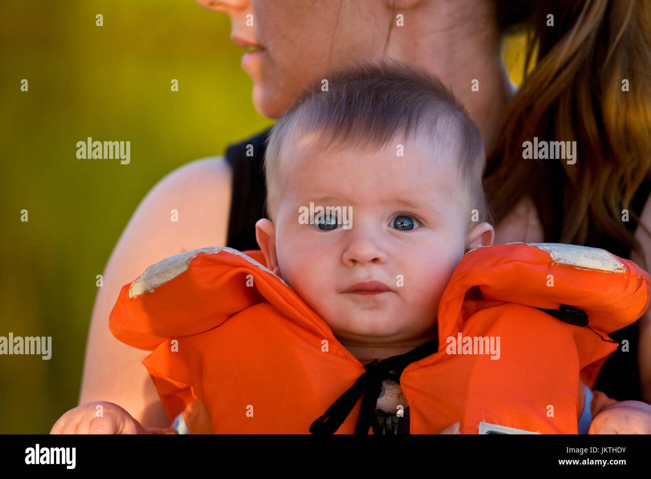 Baby in life jacket Stock Photo Alamy