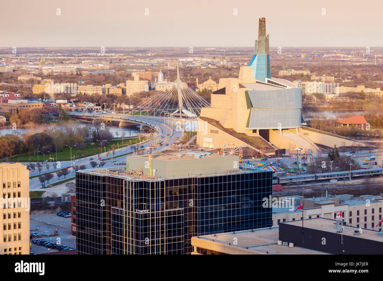 Skyline of Winnipeg at sunset. Winnipeg, Manitoba, Canada Stock Photo