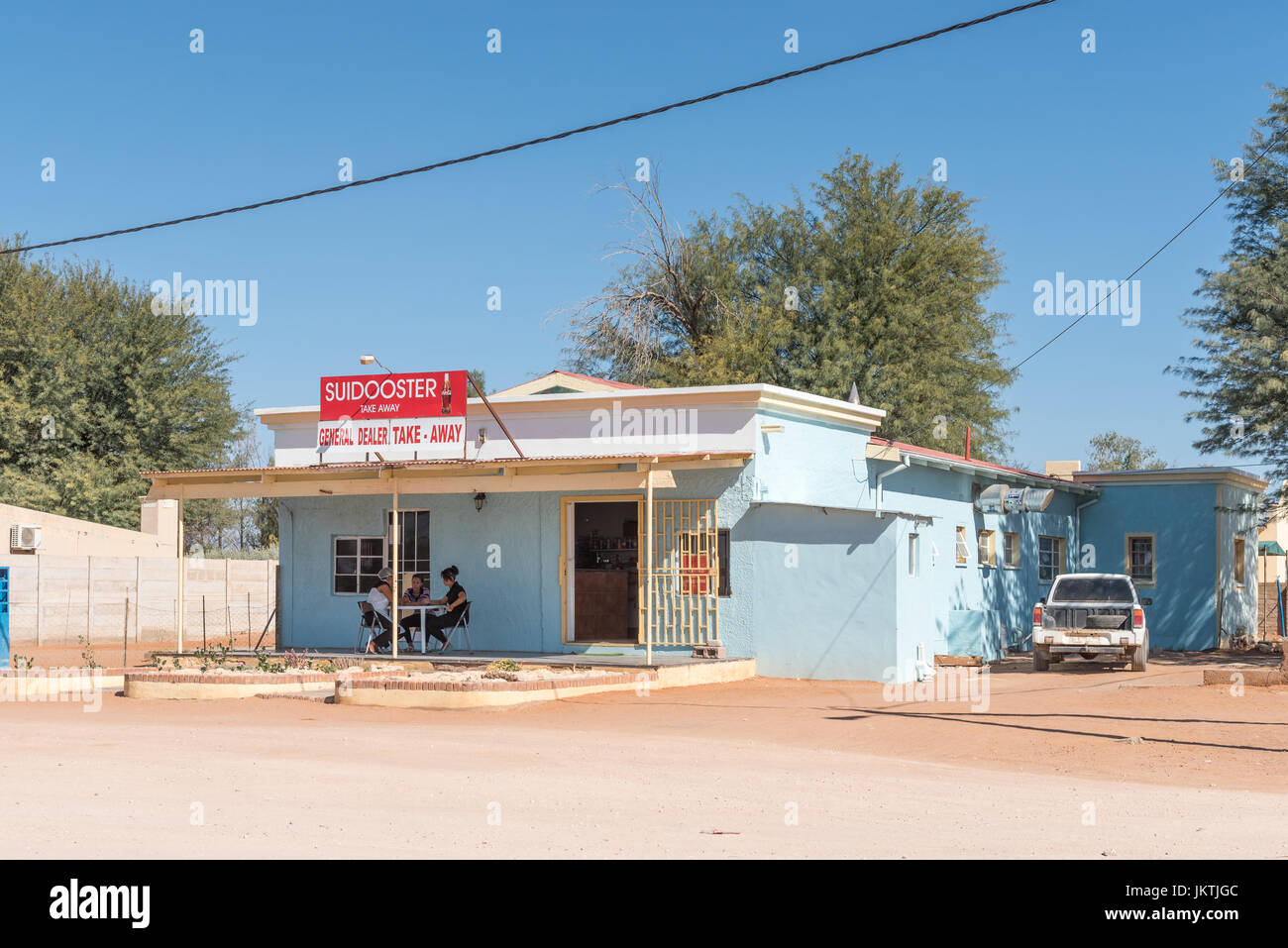 KALKRAND, NAMIBIA - JUNE 14, 2017: A supermarket and take-aways in Kalkrand, a village on the B1-road between Mariental and Rehoboth Stock Photo