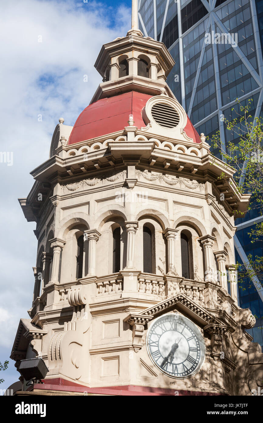 Old clock tower in downtown of Calgary. Calgary, Alberta, Canada Stock