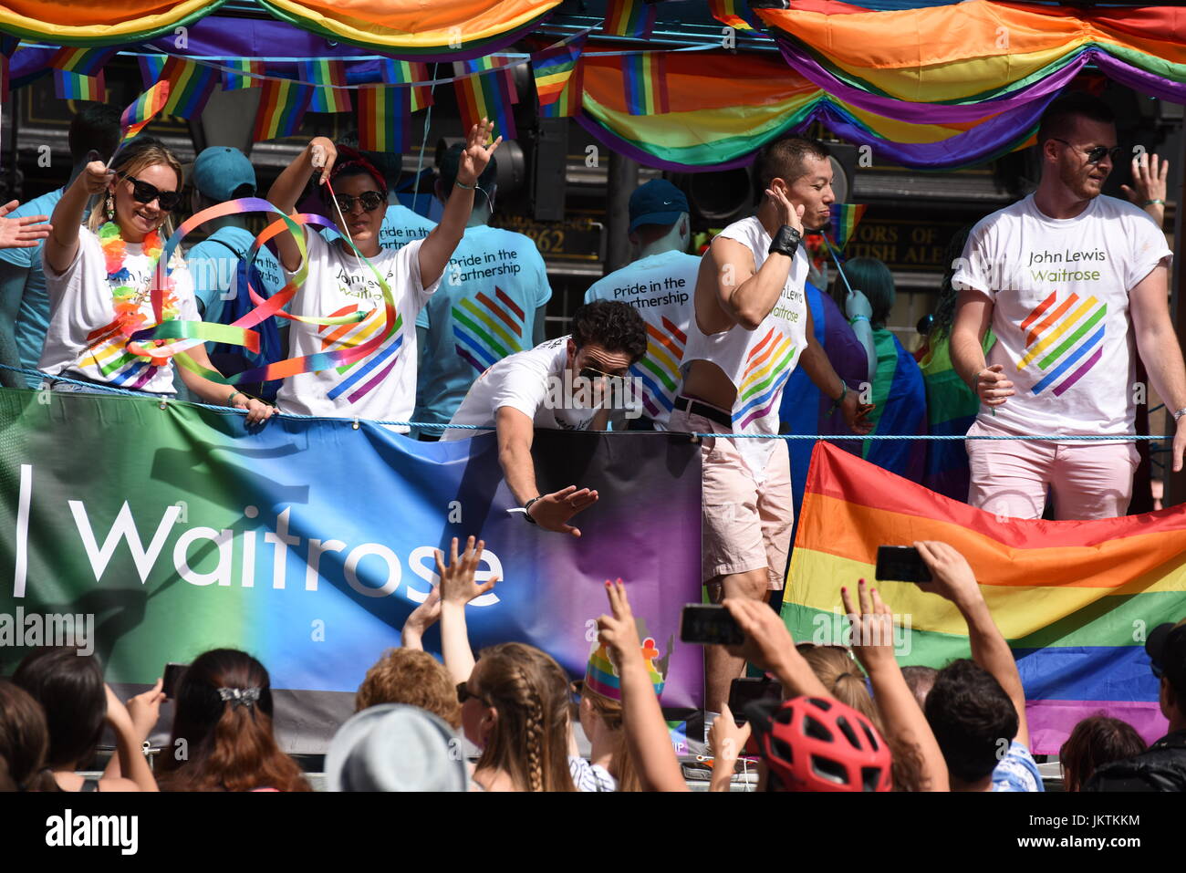 John Lewis Waitrose representatives on the rainbow truck at the Pride in London parade, 2017. Stock Photo