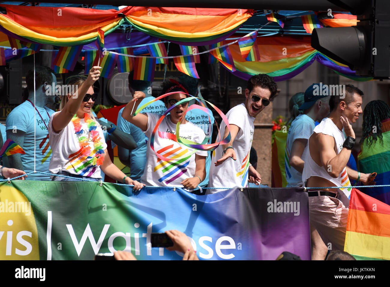 John Lewis Waitrose representatives on the rainbow truck at the Pride in London parade, 2017. Stock Photo