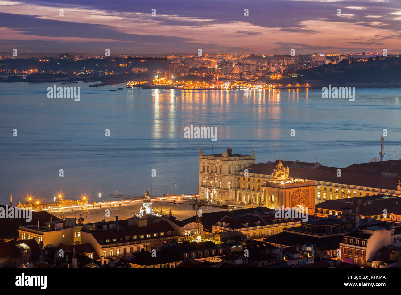 Plaza of Comerce in Lisbon and Tagus River. Lisbon, Portugal. Stock Photo