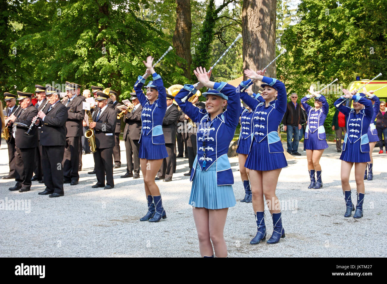 CROATIA ZAGREB, 1 MAY 2017: Zagreb majorettes during the performance at Maksimir Park, Zagreb, Croatia Stock Photo