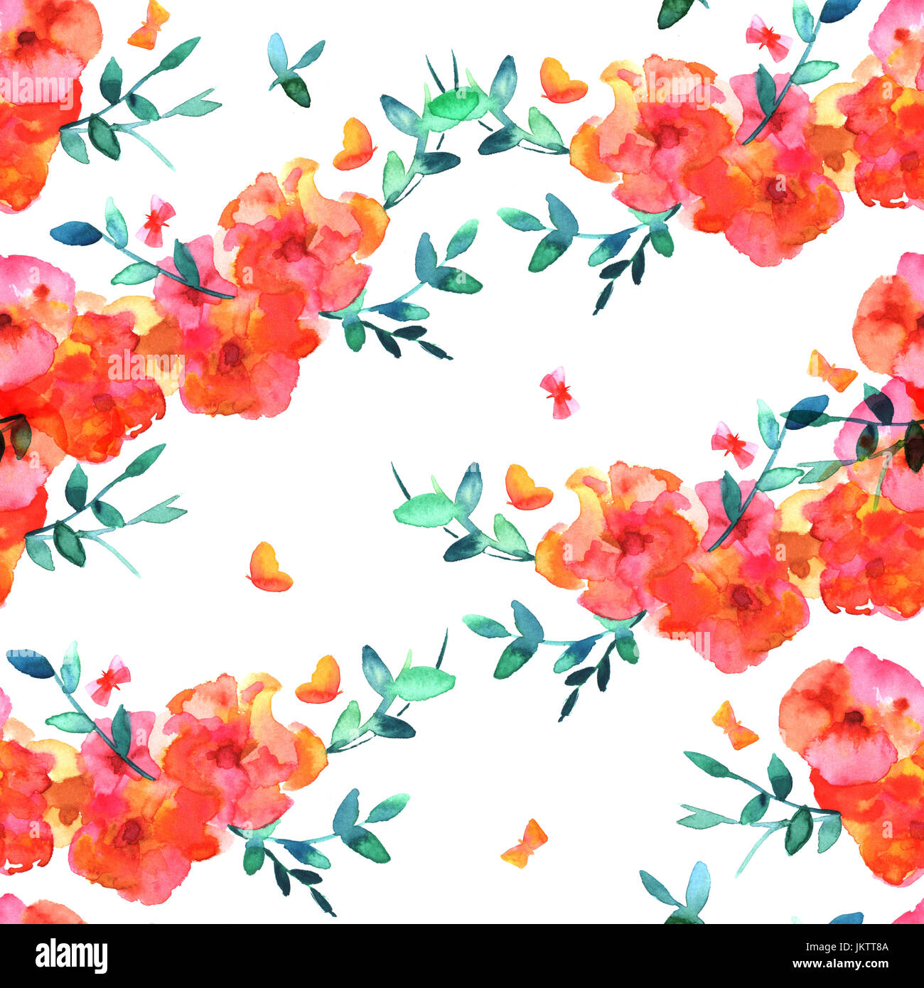 Seamless pattern, abstract watercolor butterflies and flowers Stock ...