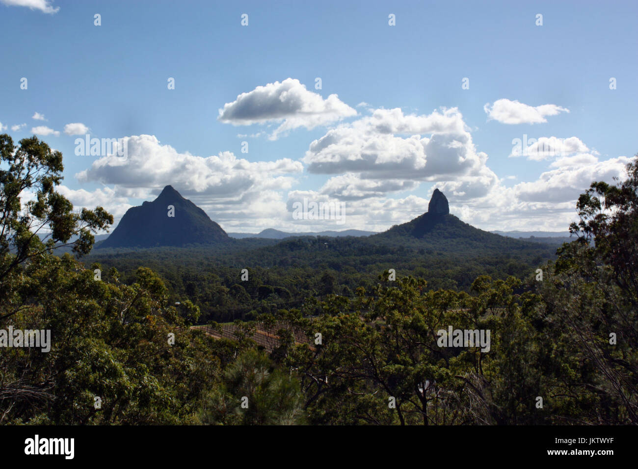 Australian volcanic plug Beerwah and Coonowrin in Glass House Mountains