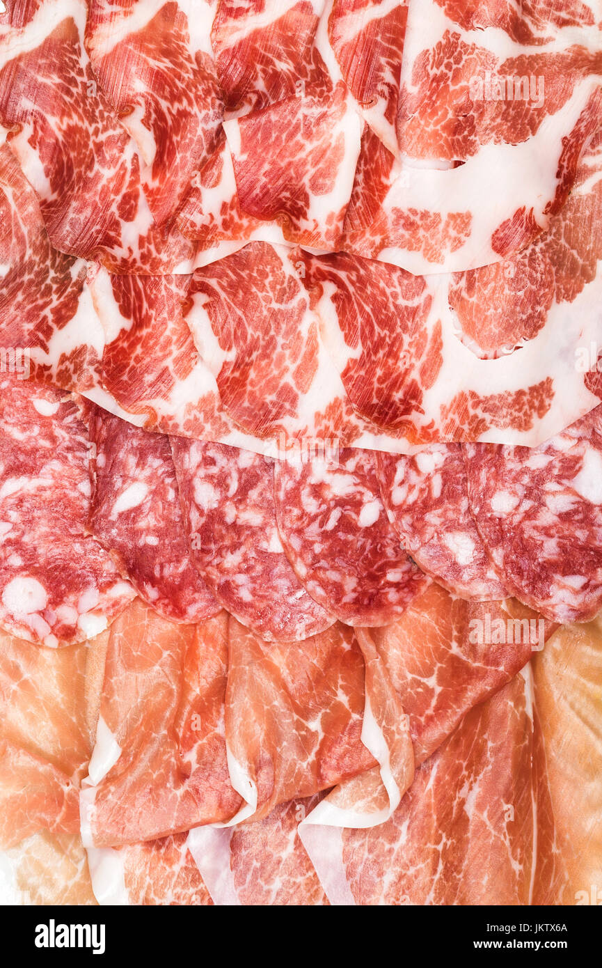 Antipasti composition of italian cured meat types Stock Photo Alamy