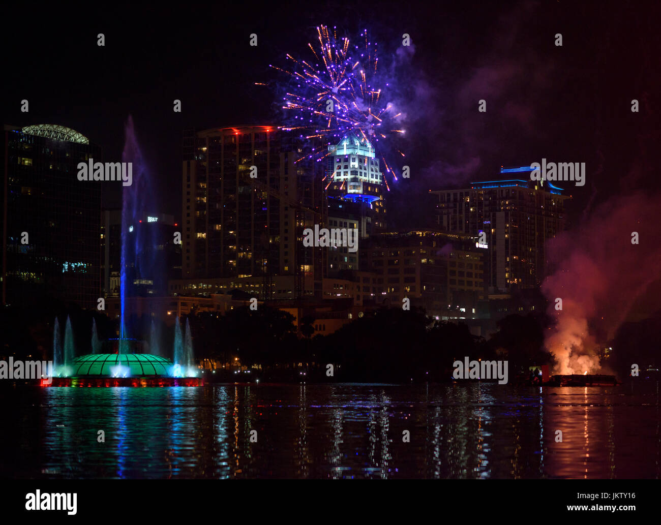 Fourth of July fireworks at Lake Eola Park in downtown Orlando, Florida