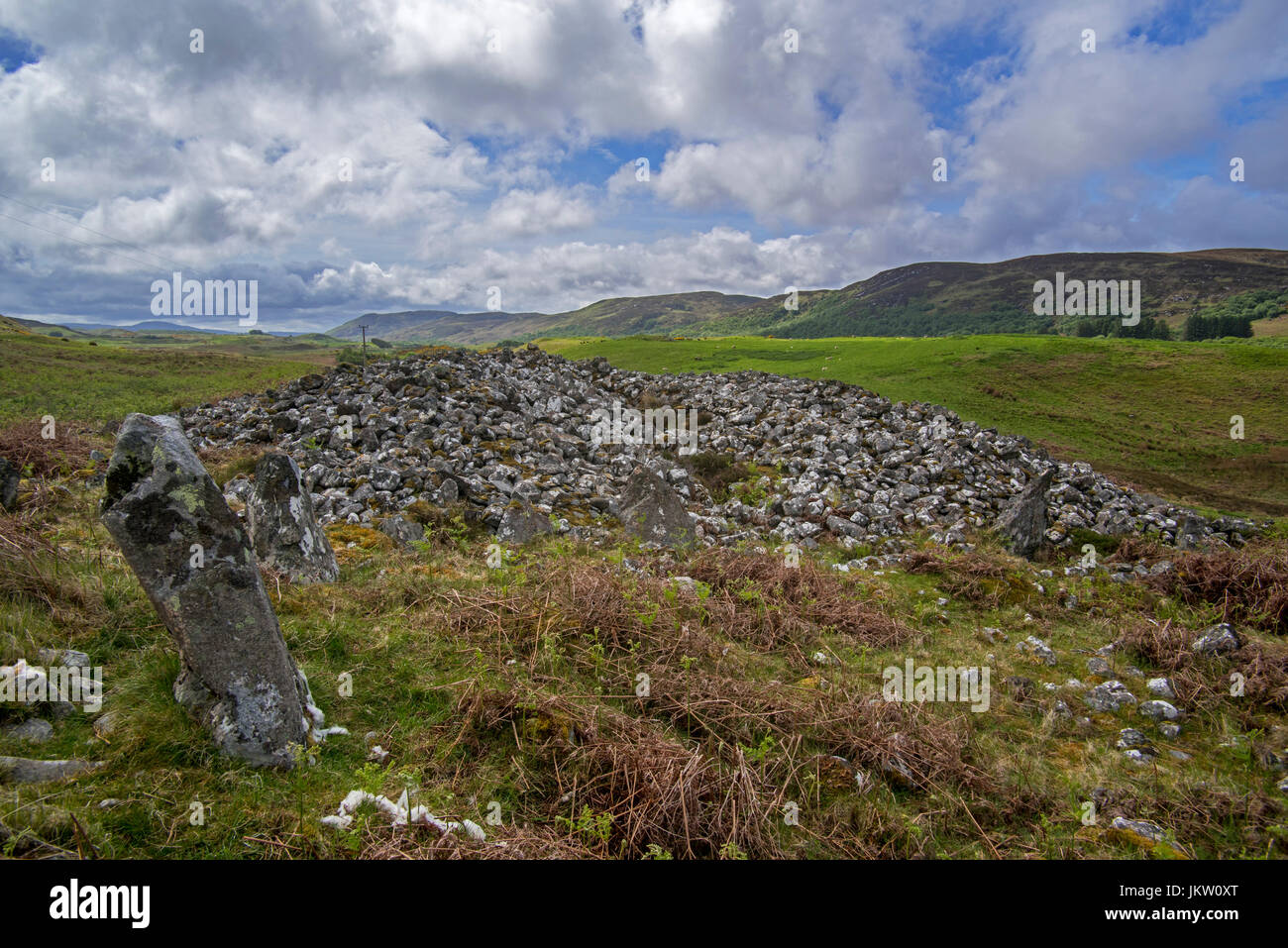 Coille na Borgie, Neolithic chambered cairns in the Strathnaver glen near Bettyhill, Caithness, Scottish Highlands, Scotland, UK Stock Photo