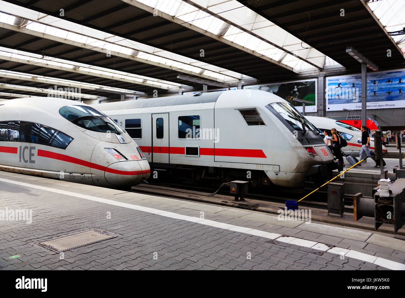 high speed ICE (inter City Express) train engine in Munich Hauptbahnhof, Munich, Bavaria, Germany Stock Photo