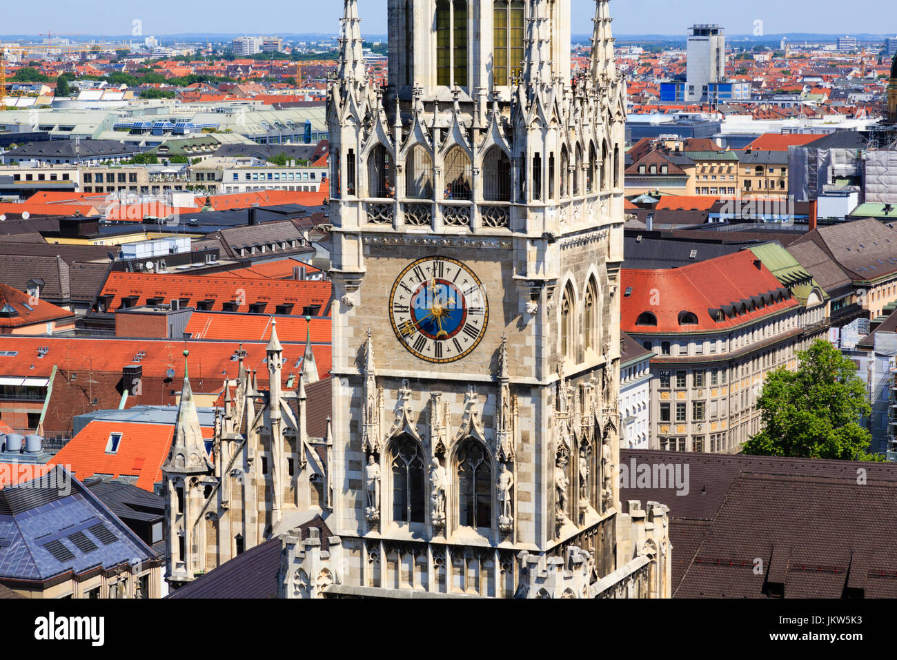 Close up of the Neues Rathaus clock tower, Marienplatz, Munich, Bavaria