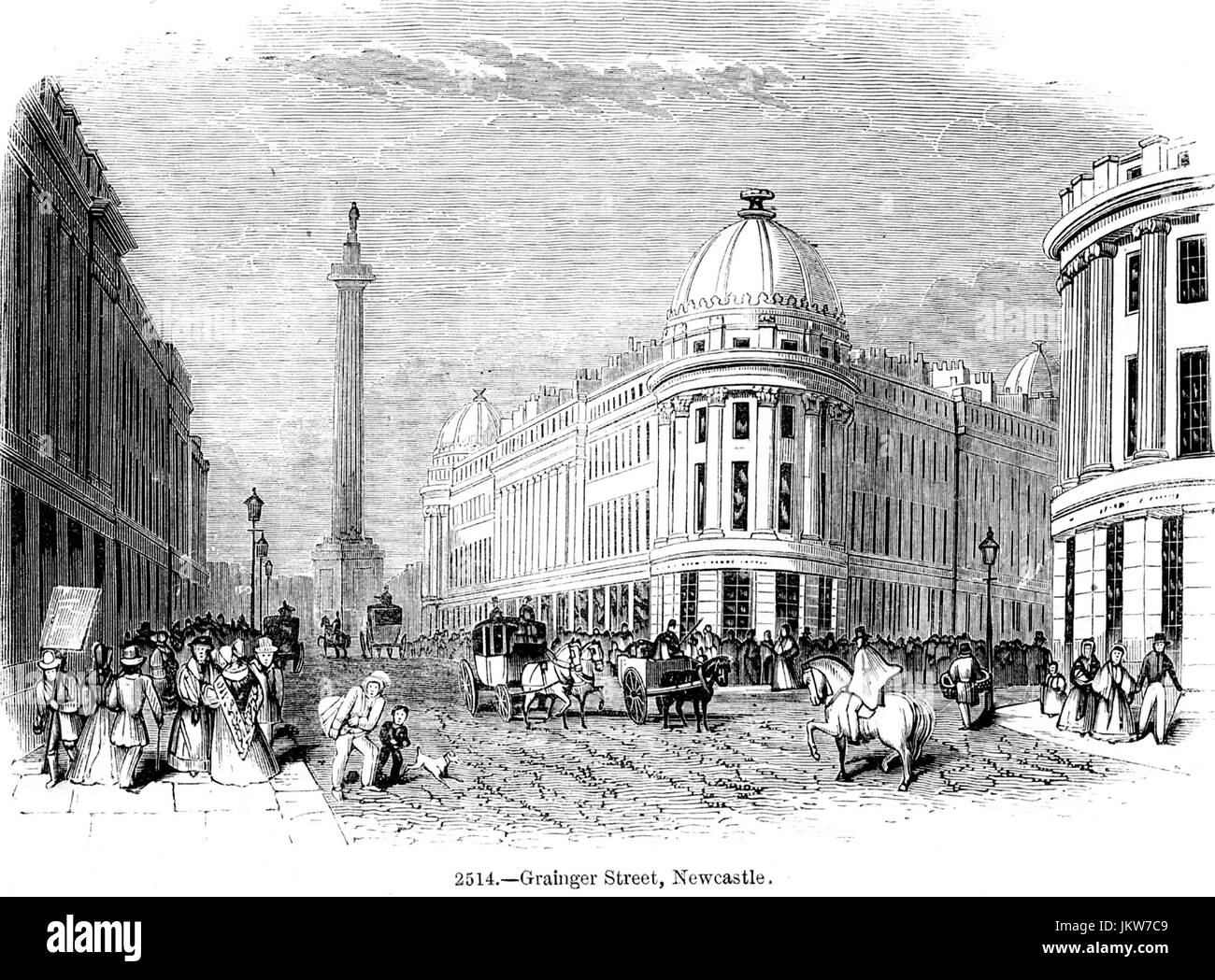 NEWCASTLE, England. Grainger Street about 1850 named after the architect Richard Grainger who designed much of central Newcastle Stock Photo