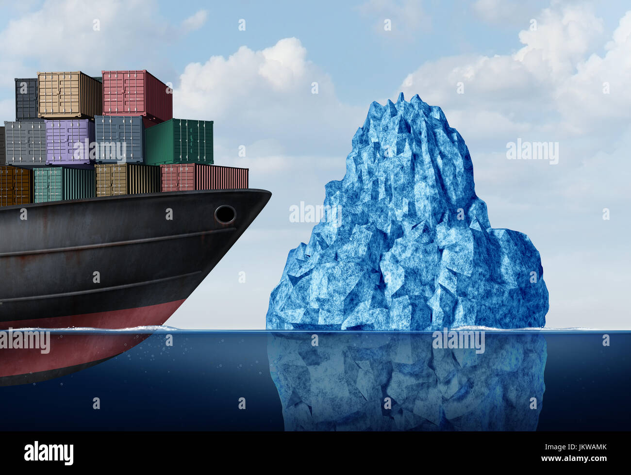 Shipping Logistics Risk and cargo challenge as a freight ship facing a
