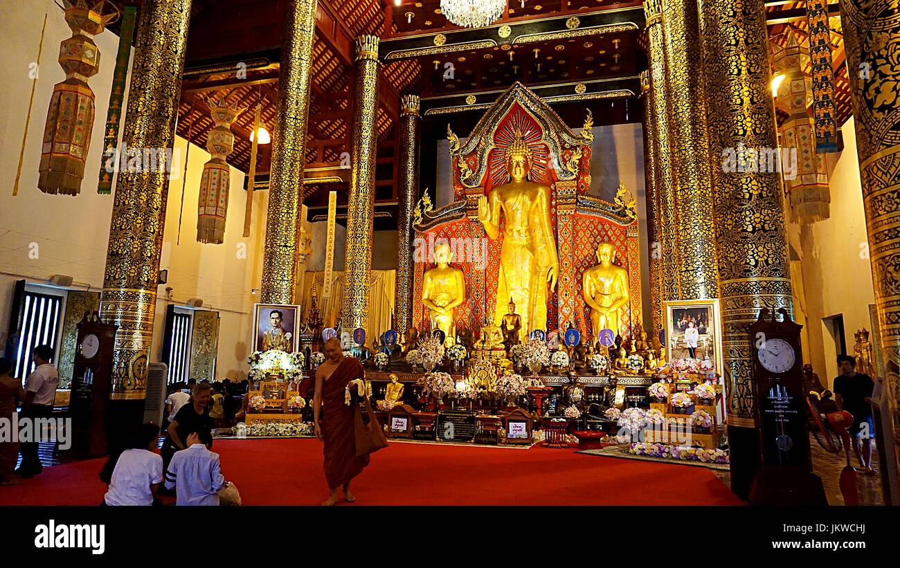Golden Buddha images statues in Thai temple in Chiang Mai, Thailand ...