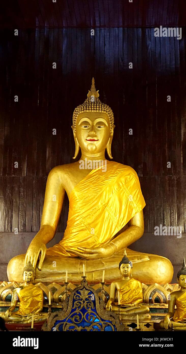 Golden Buddha image statue in Thai temple in Chiang Mai, Thailand Stock ...