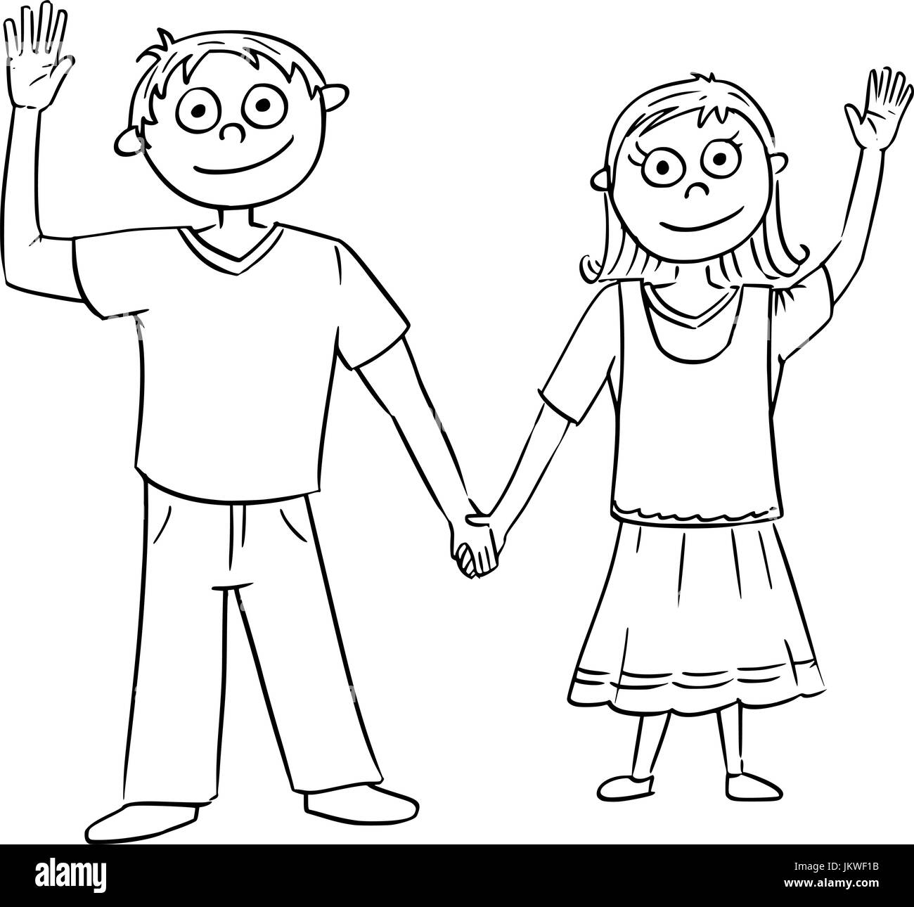 Hand Drawing Cartoon Vector Illustration Of Boy And Girl Or Young Man And Woman Holding Each Other S Hands And Waving Stock Vector Image Art Alamy Hand Drawing Cartoon Vector Illustration Of Boy And Girl Or Young Man And Woman Holding Each Other S Hands And Waving Stock Vector Image Art Alamy