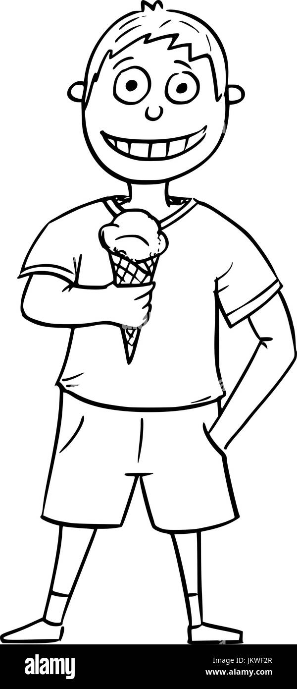 Hand Drawing Cartoon Vector Illustration Of Boy Holding Cone With Scoop Of Ice Cream Stock Vector Image Art Alamy