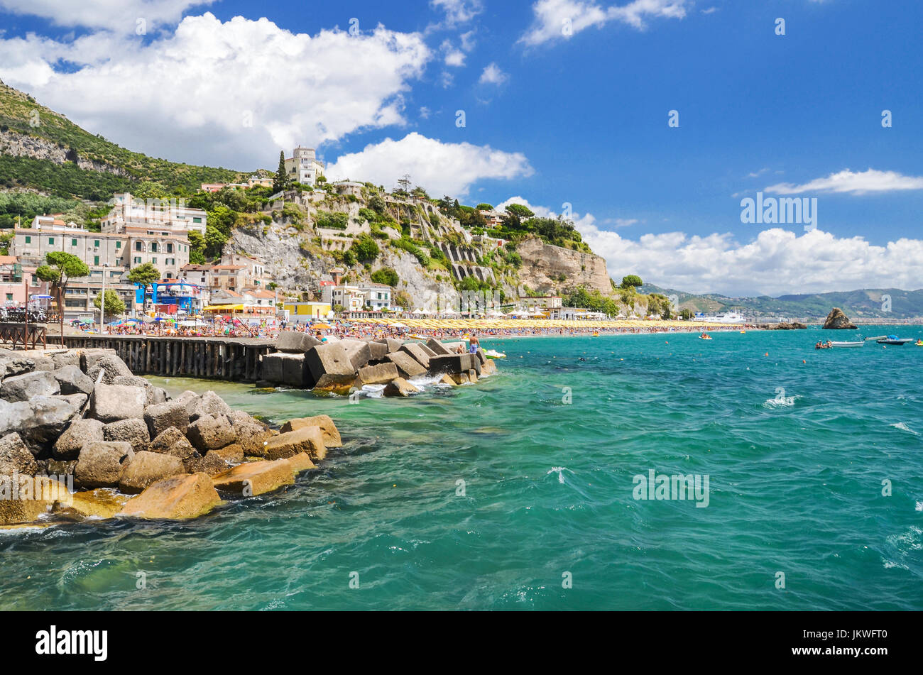 Picturesque summer landscape of vietri sul mare beach, Italy. Stock Photo