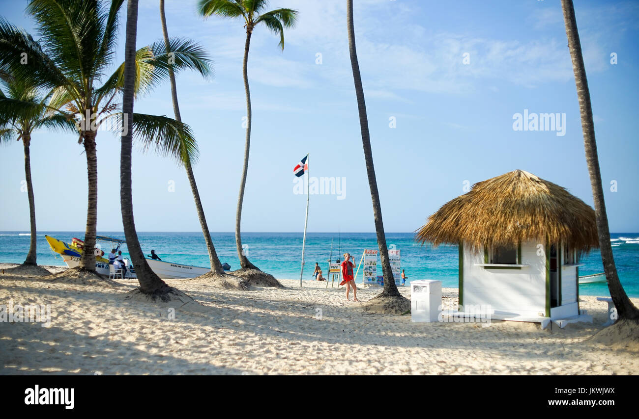 Beach With Small Hut And Palm Trees Punta Cana Dominican