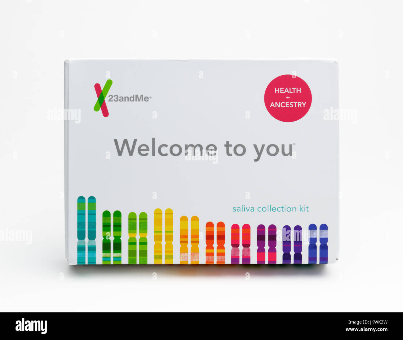 Consume home saliva collecting kit for gene testing of ancestry and health genes Stock Photo