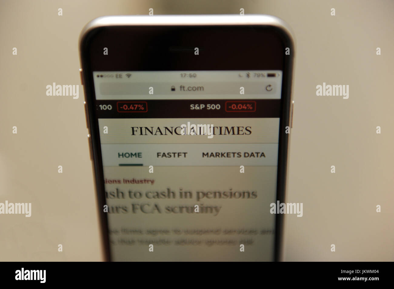 The Financial Times website is seen on a phone screen Stock Photo