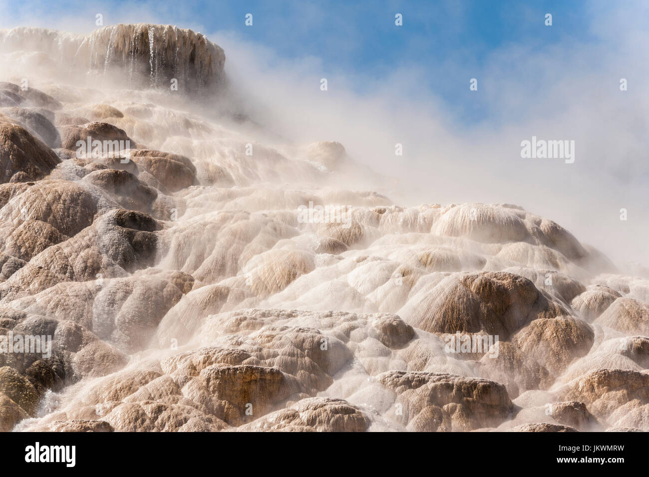 Travertine geo-thermal area on Upper Terrace Drive at Mammoth Hot Springs in Yellowstone National Park. Stock Photo