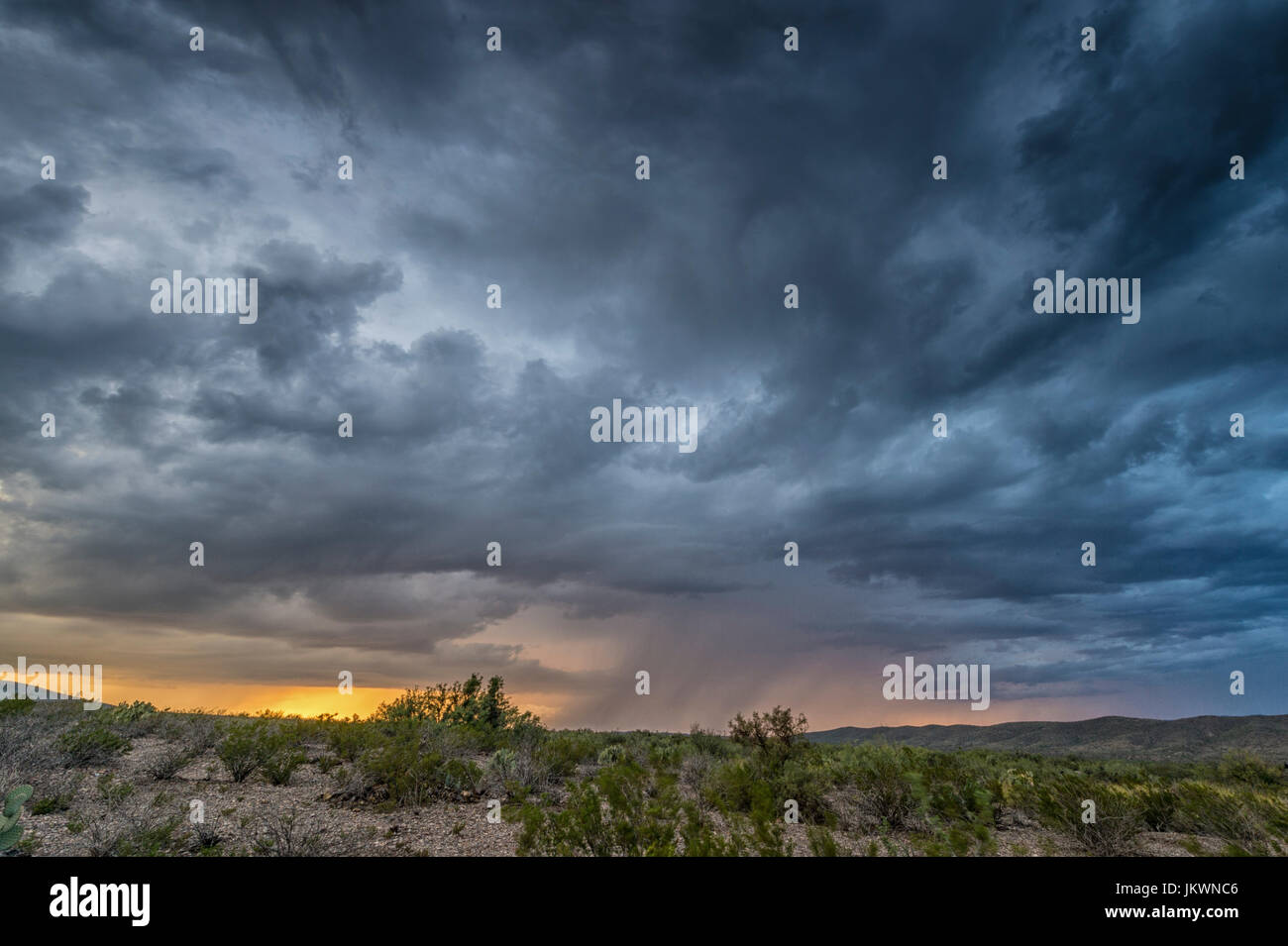 Rain in thunderstorm in Big Bend National Park Stock Photo