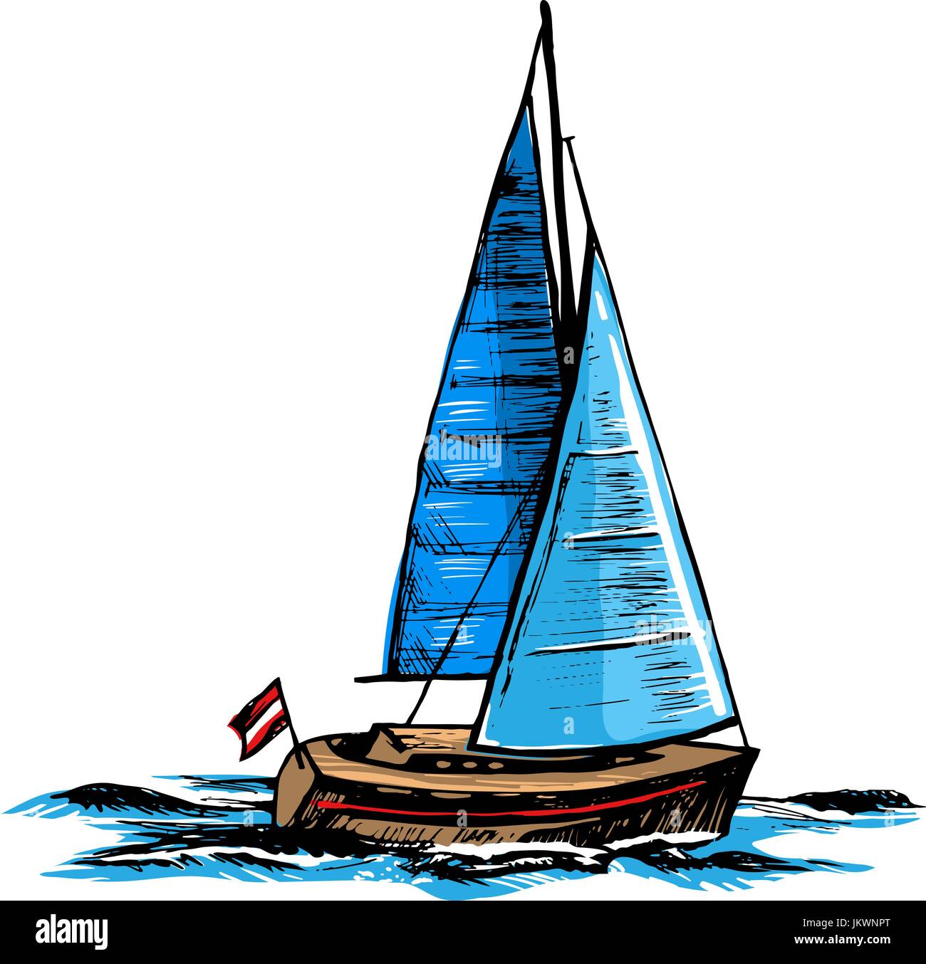 Sailboat. A sea yacht floats Stock Vector