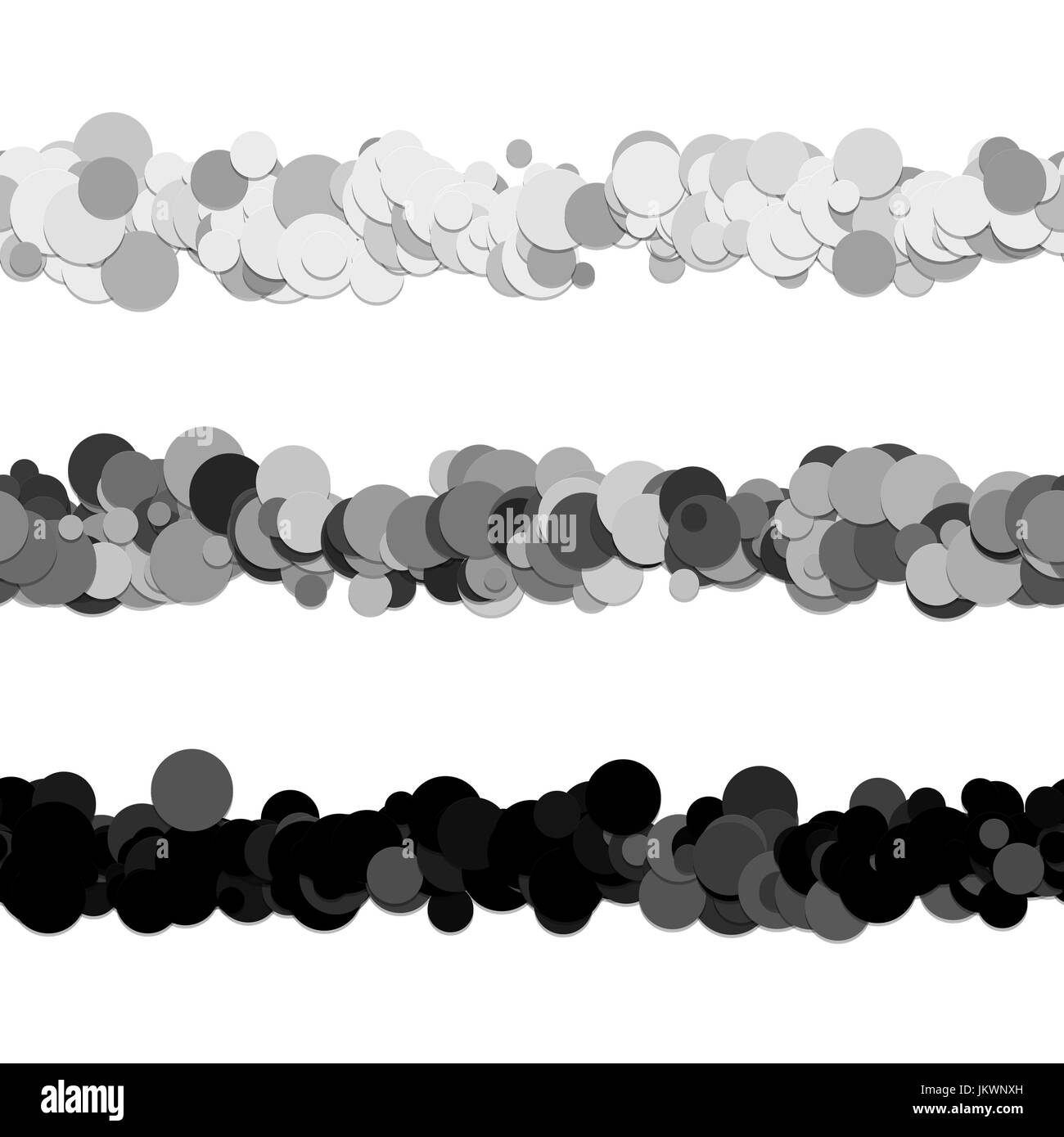 Repeatable chaotic dot pattern page dividing line design set - vector graphic decoration elements from circles Stock Vector