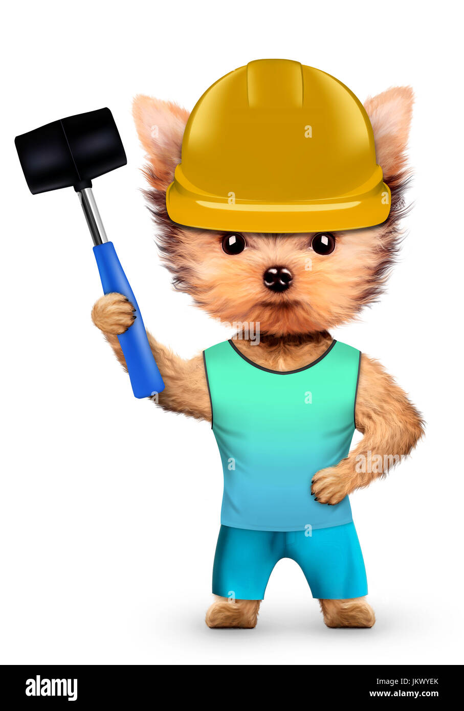 Funny dog in hard hat with hammer Stock Photo Alamy