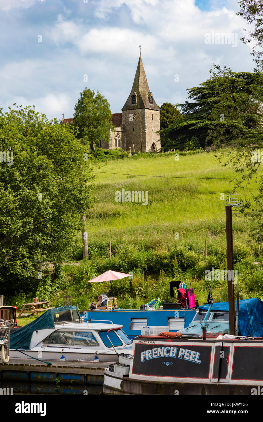 The Ancient Parish Church of East Farleigh, viewed across the River Medway at East Farleigh near