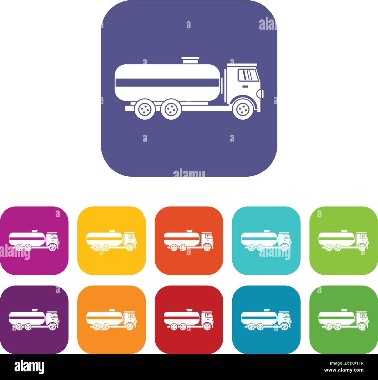 Fuel tanker truck icons set Stock Vector