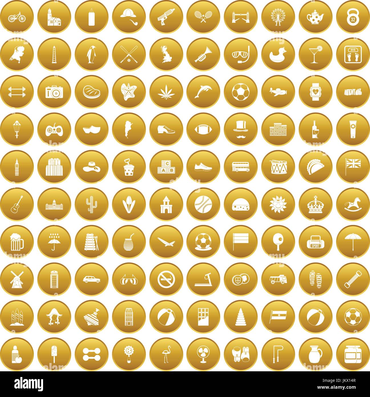 100 ball icons set gold Stock Vector