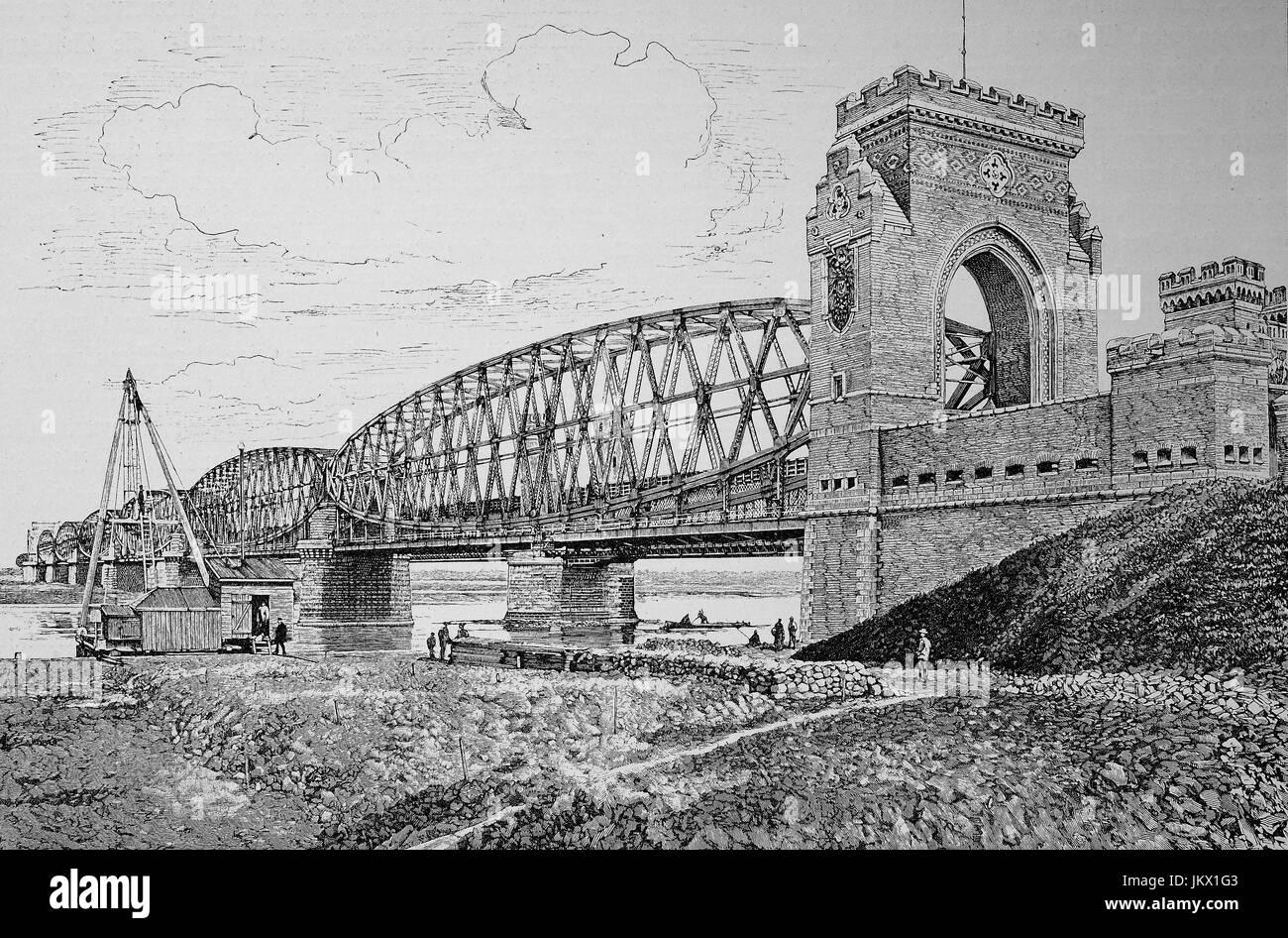 Digital improved:, The railway bridge over the Vistula near Tczew, Poland, Illustration, publication from the year 1882 Stock Photo