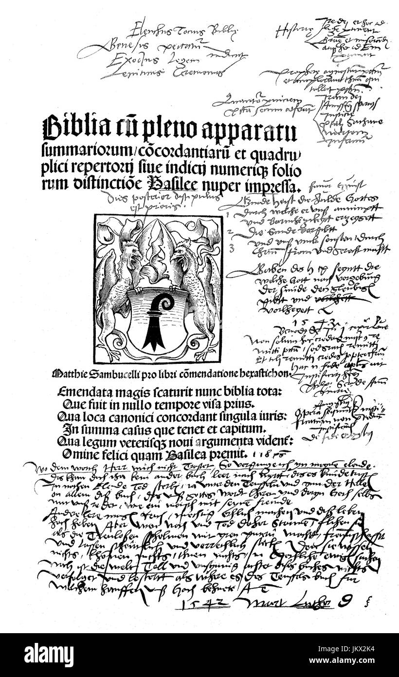 Digital improved:, Facsimile of the title of Luther s Handbible, publication from the year 1882 Stock Photo