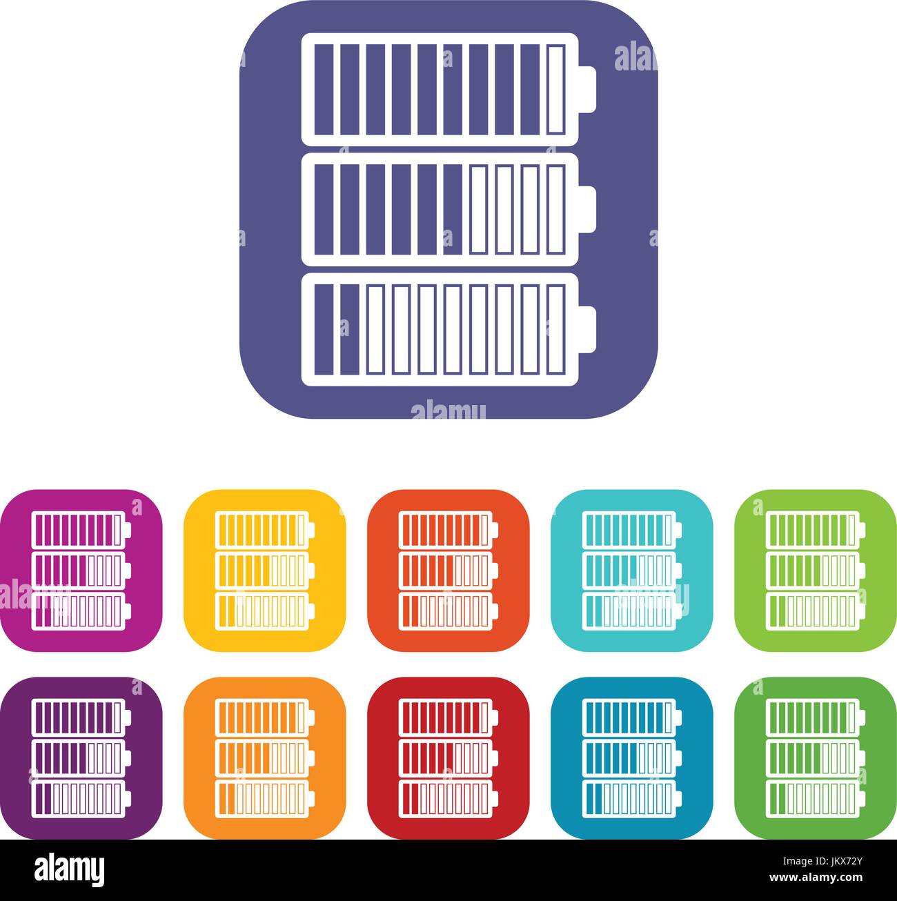 Battery indicators icons set vector illustration in flat style in