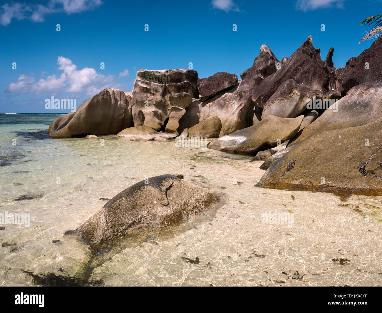Perfect peaceful beach in Mahe Seychelles Stock Photo