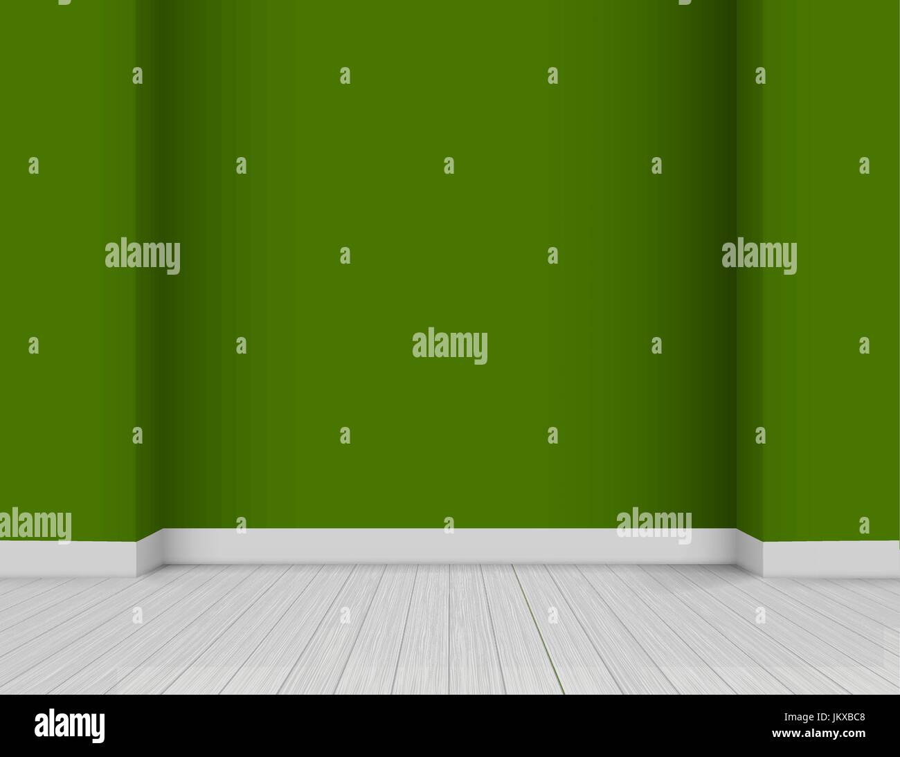 Vector Bright Modern Interior - white wooden floor and green colored wall background with corners Stock Vector