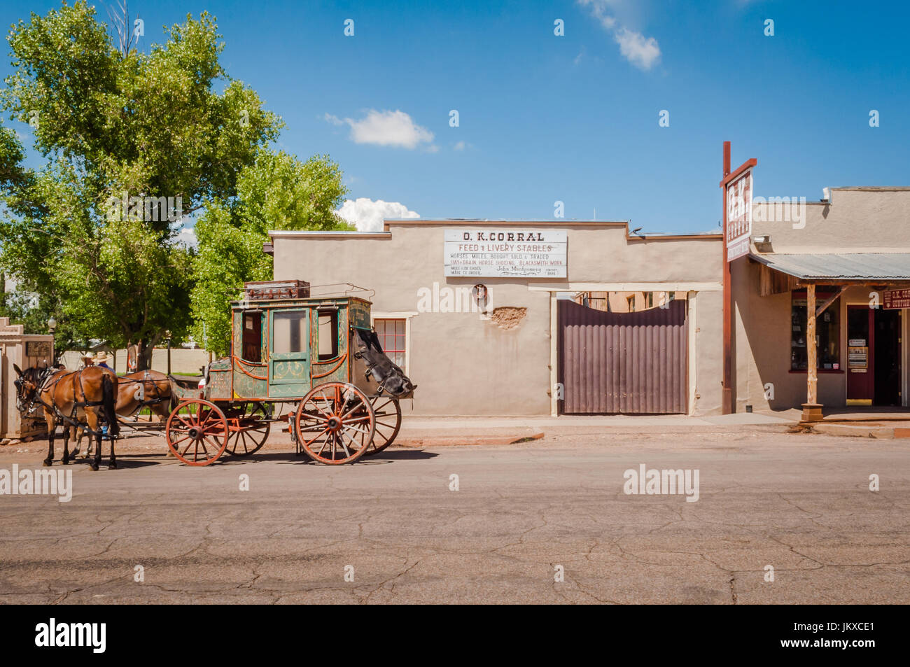 Side view of mule drawn stagecoach in Tombstone Arizona Stock Photo