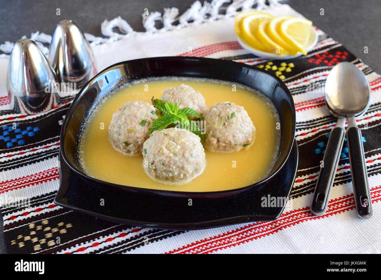 Meatballs with mint and rice in a lemonegg sauce. Traditional greek