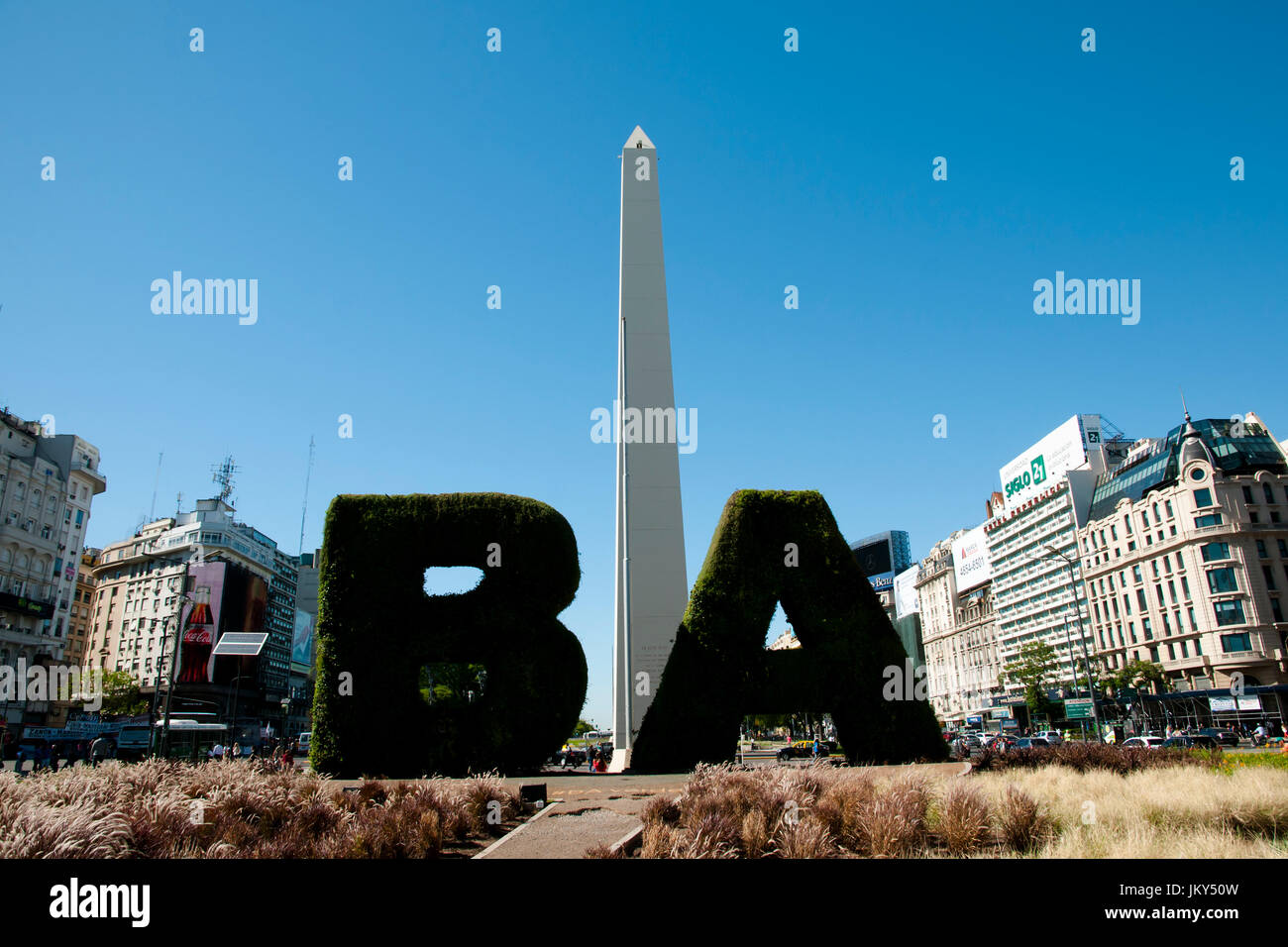 BUENOS AIRES, ARGENTINA - December 15, 2016: Floral BA pattern (Buenos Aires) in Plaza de la Republica near the iconic obelisk Stock Photo
