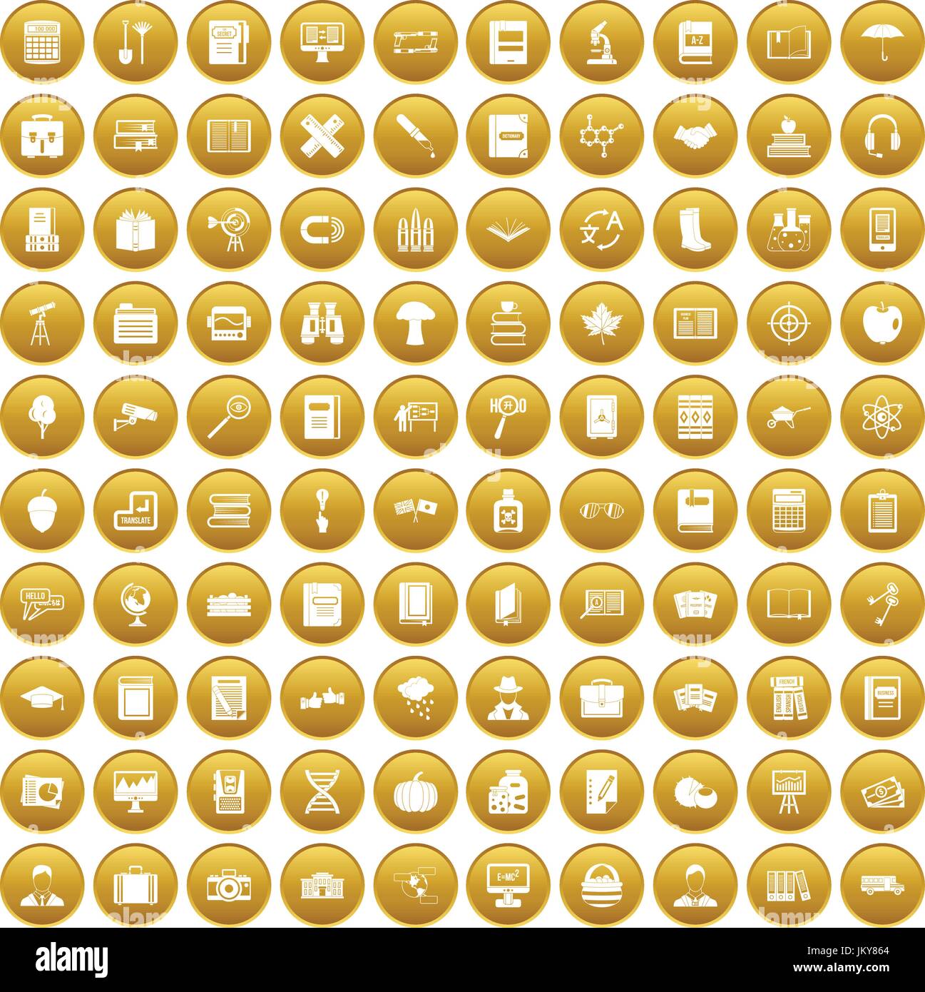 100 book icons set gold Stock Vector