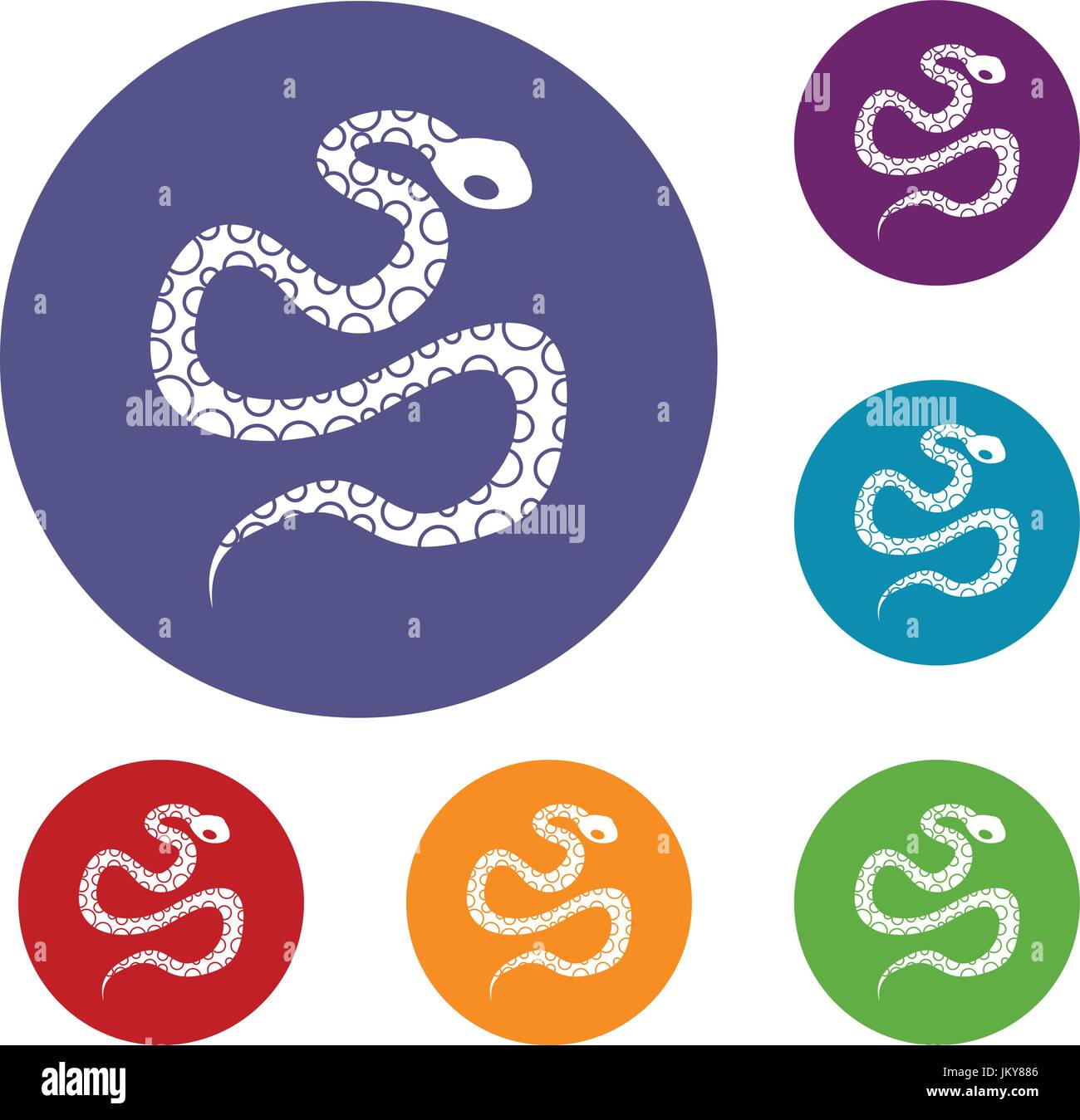 Python snake icons set in flat circle red, blue and green color for web ...