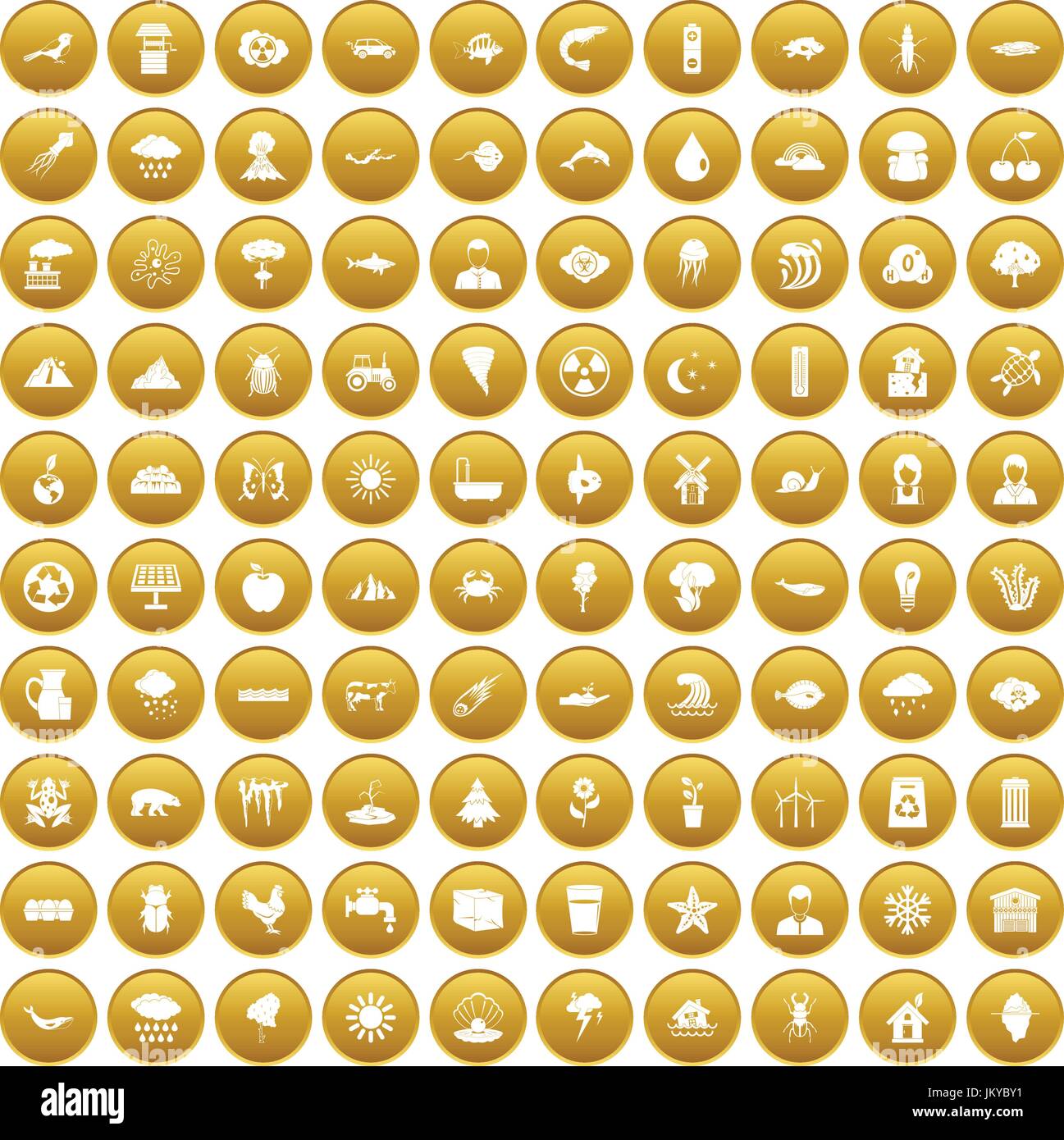 100 earth icons set gold Stock Vector