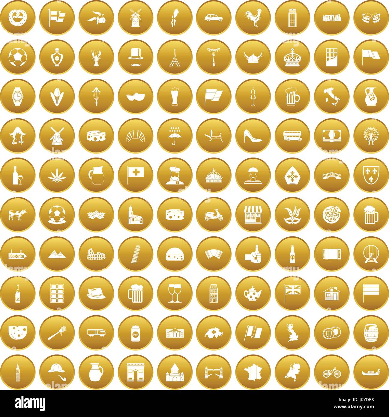 100 europe countries icons set gold Stock Vector